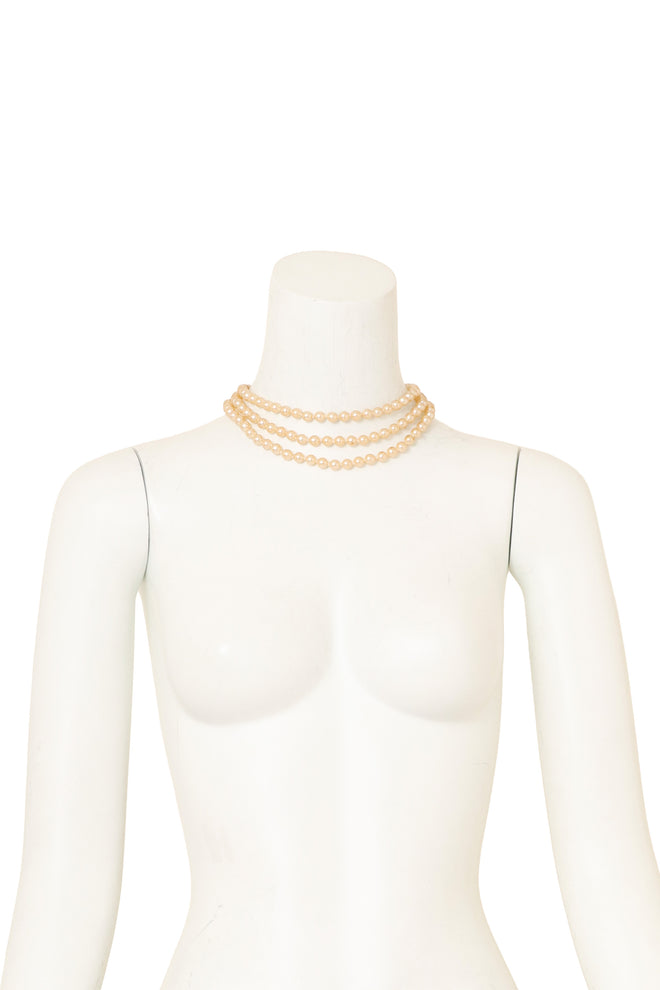Snake Clasp Pearl Necklace by Rose Benedetti on mannequin clasp back @ Recess LA