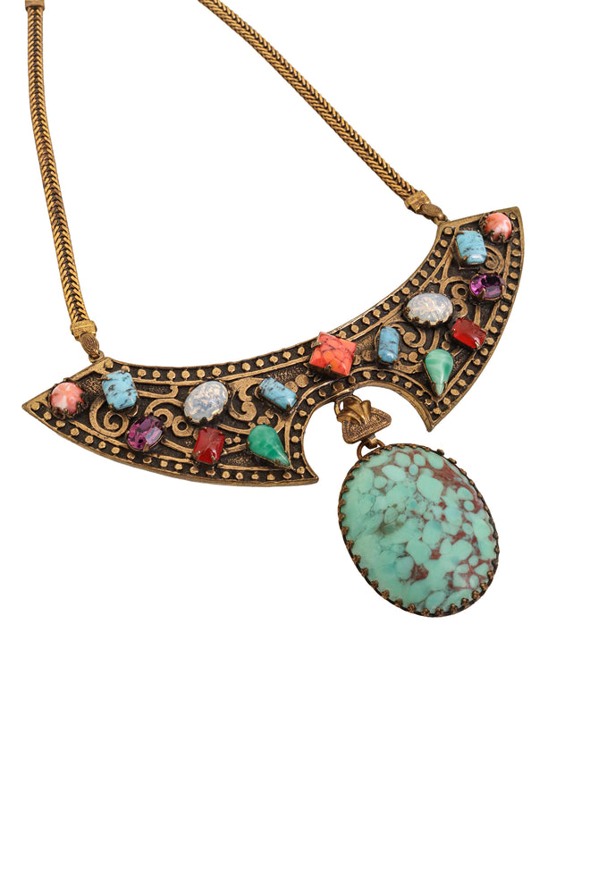 Mosaic Stone Filigree Collar Necklace close @ Recess LA