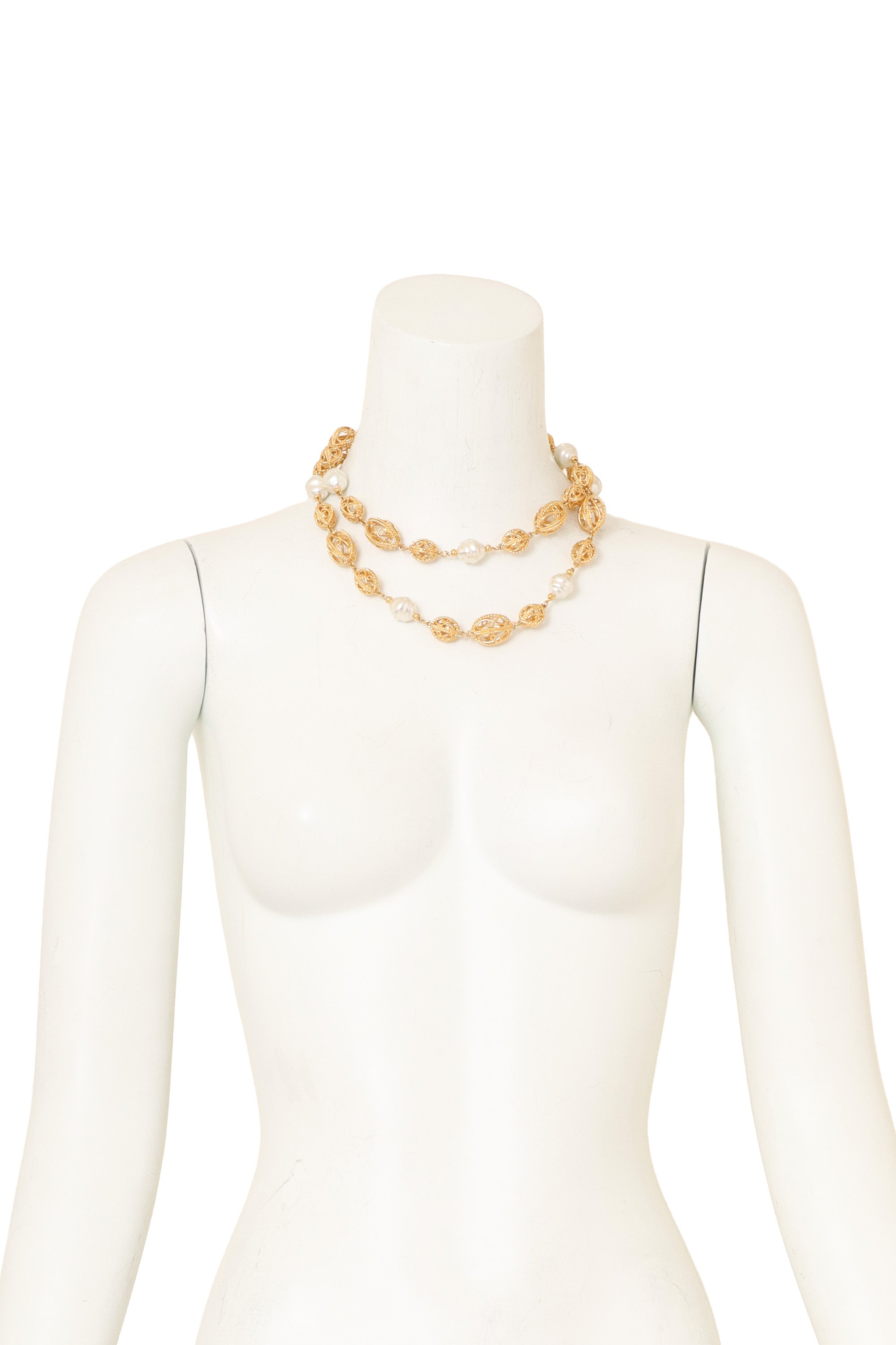 Pearl Egg Link Necklace by St. John wrapped twice on mannequin @ Recess LA