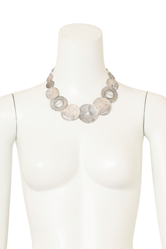 Vintage Sterling Textured Disc Necklace on mannequin @ Recess LA