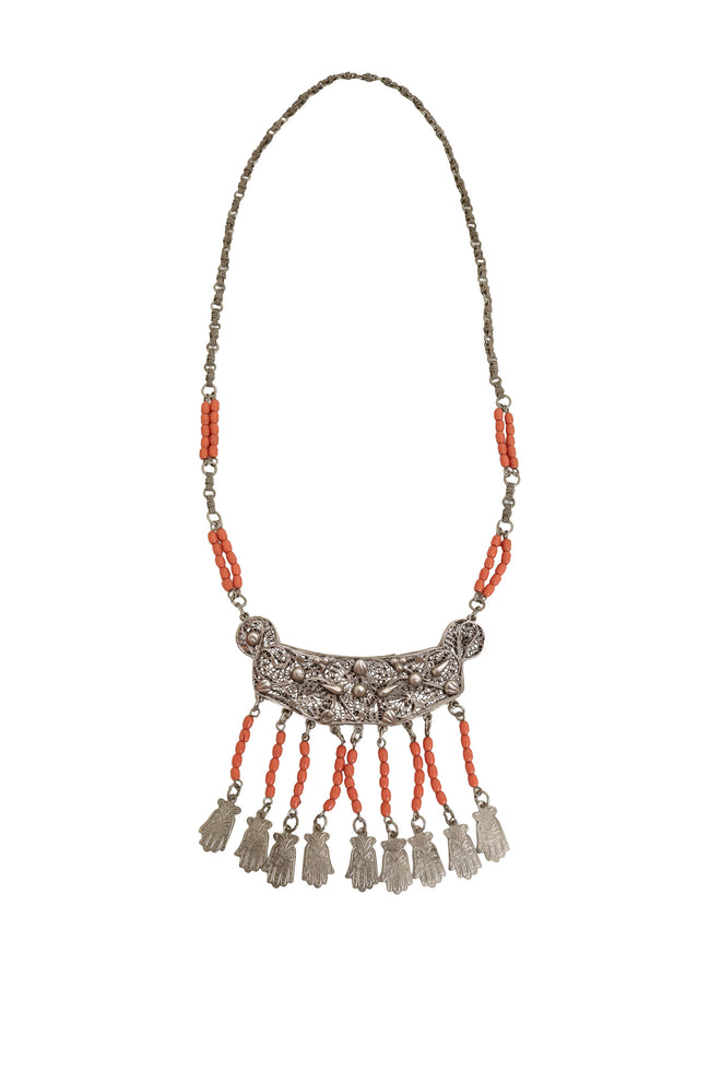 Hamsa Bead Fringe Plate Necklace @ Recess LA