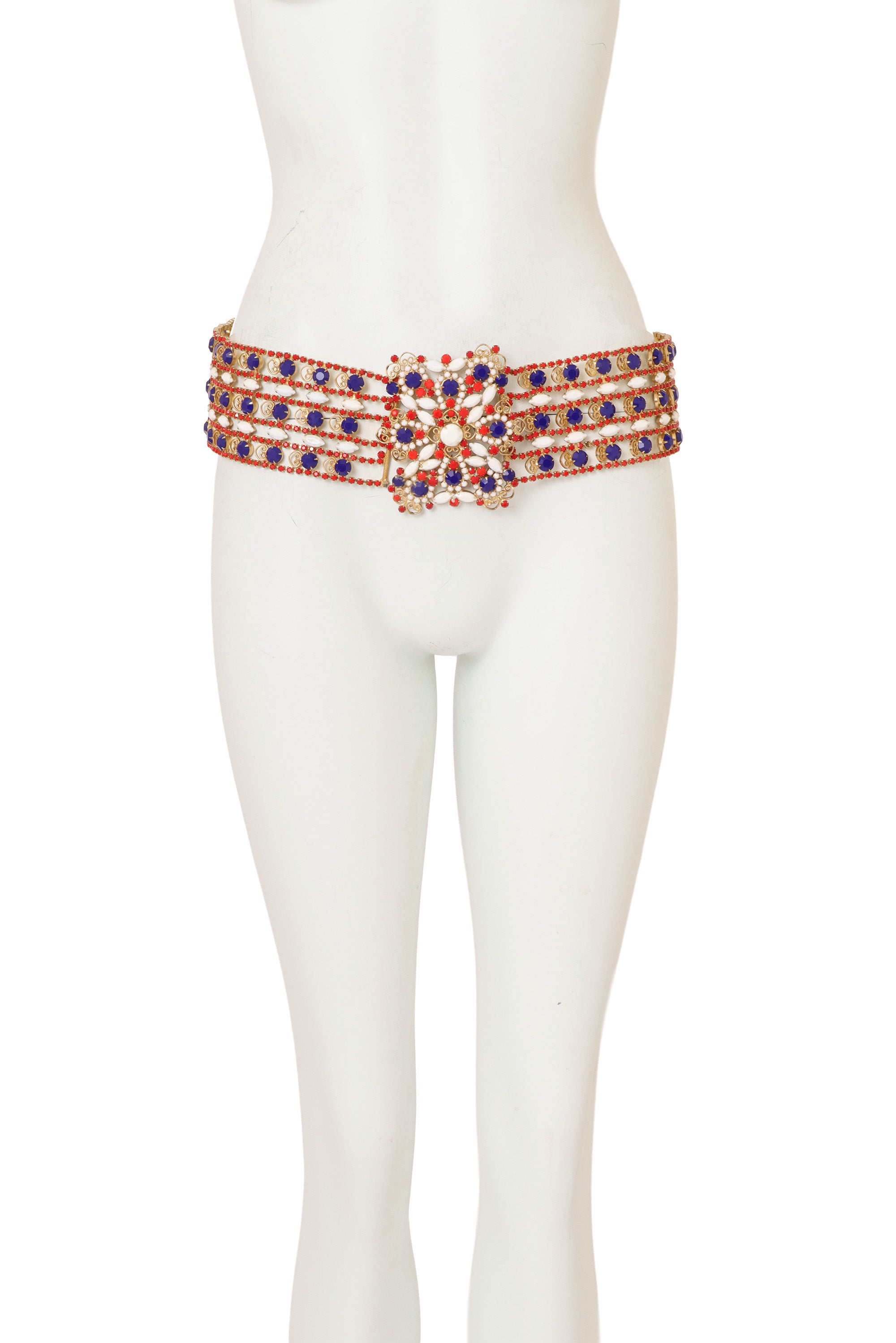 Vintage Wide Crystal Filigree Belt on mannequin @ Recess LA