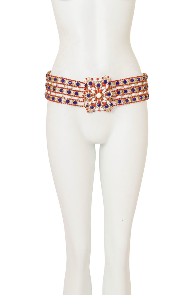 Vintage Wide Crystal Filigree Belt on mannequin @ Recess LA
