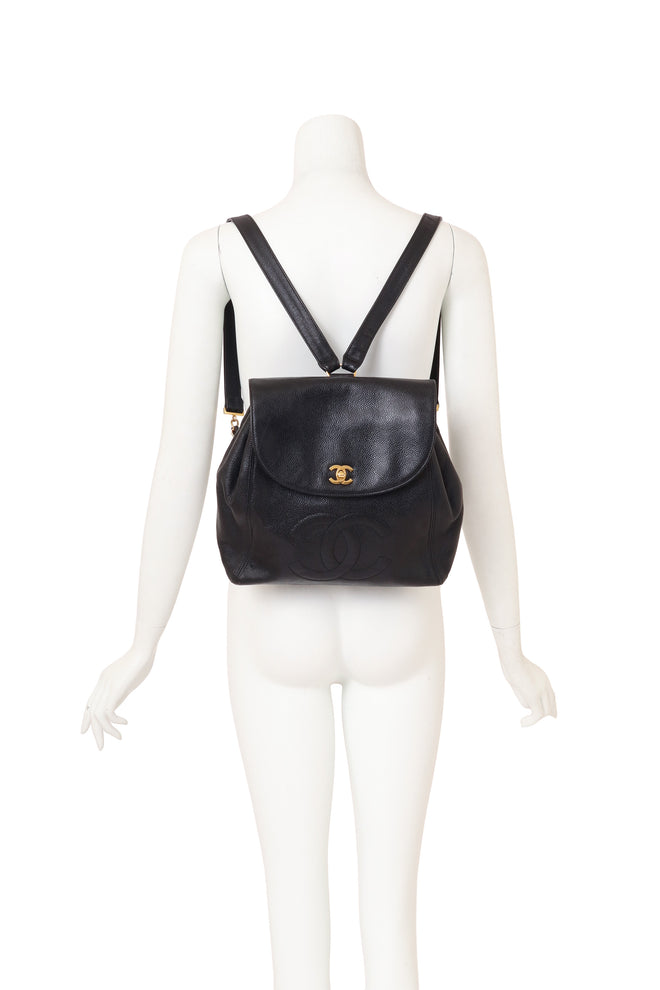 Vintage Chanel Caviar CC Backpack on mannequin @ Recess LA