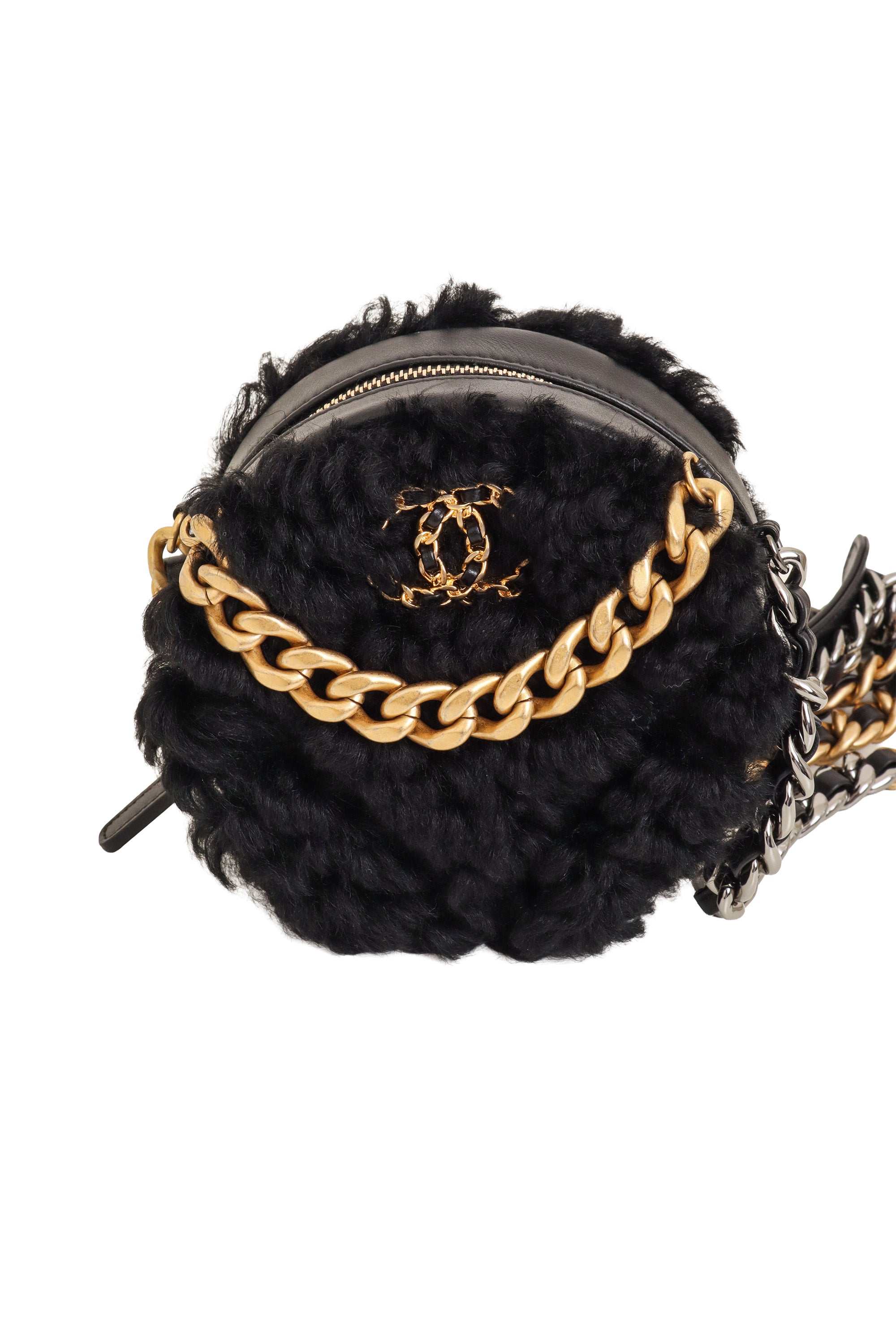 Chanel Shearling Round Vanity Bag close @ Recess LA