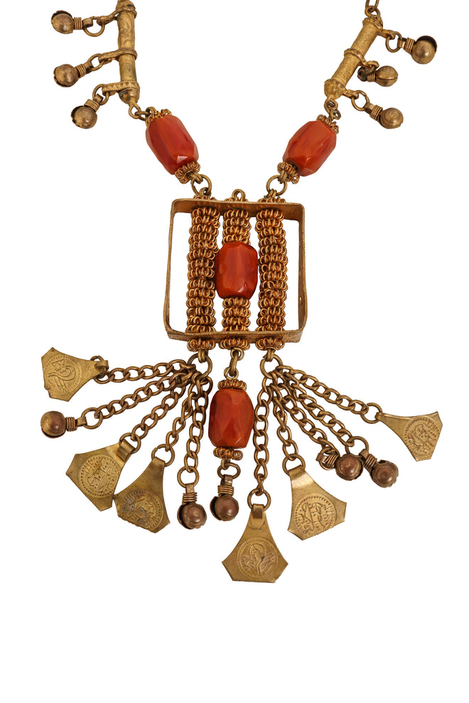 Tassel Fringe Frame Pendant Necklace pendant close @ Recess LA