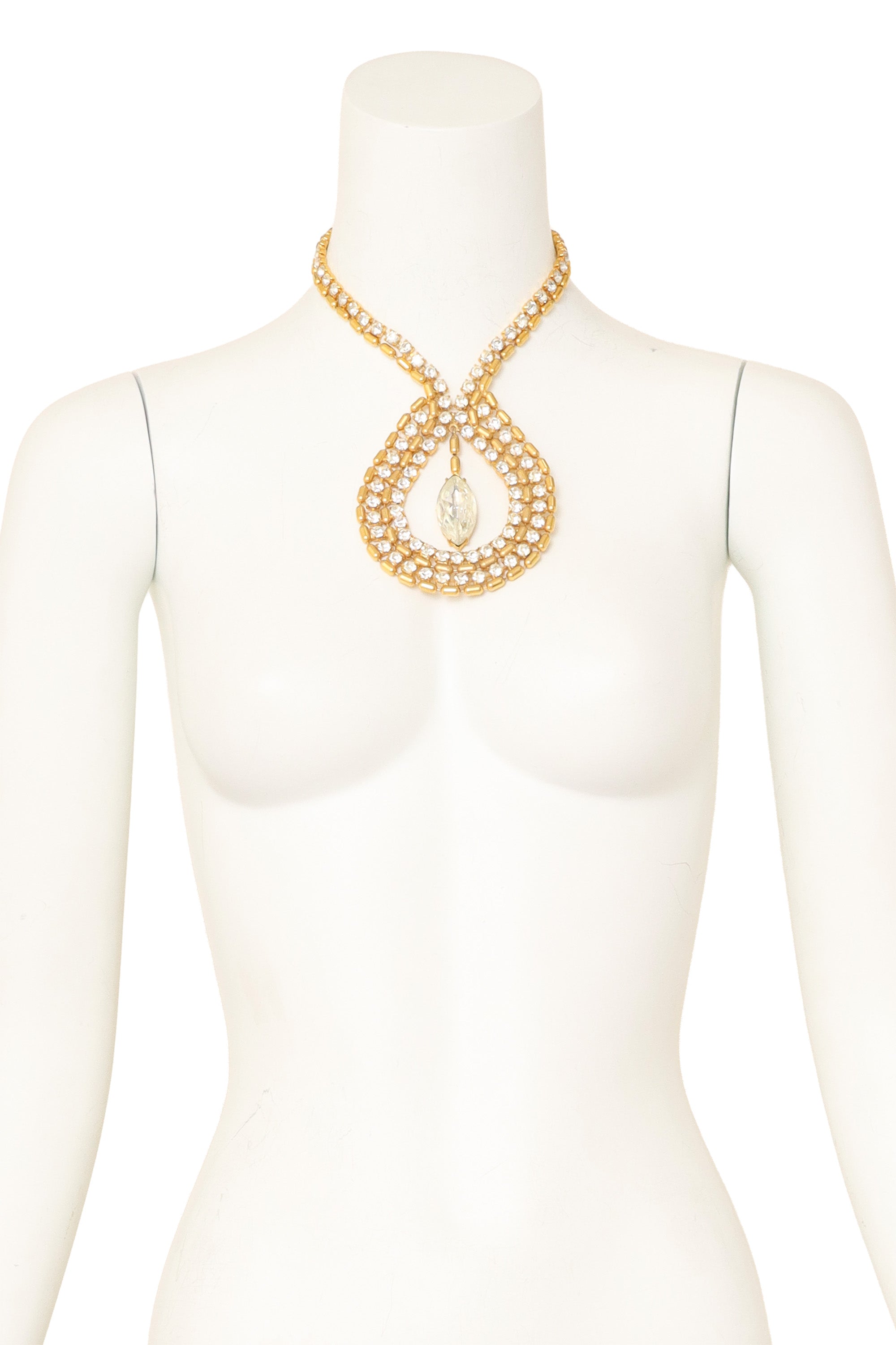 Crystal Loop Drop Statement Necklaces  on mannequin @ Recess LA 