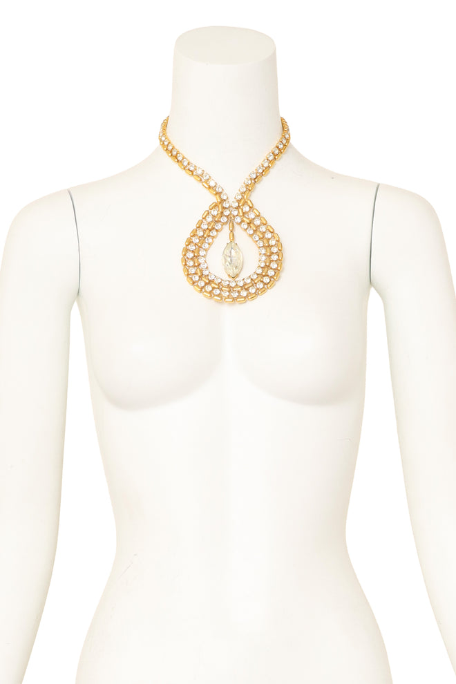 Crystal Loop Drop Statement Necklaces  on mannequin @ Recess LA 