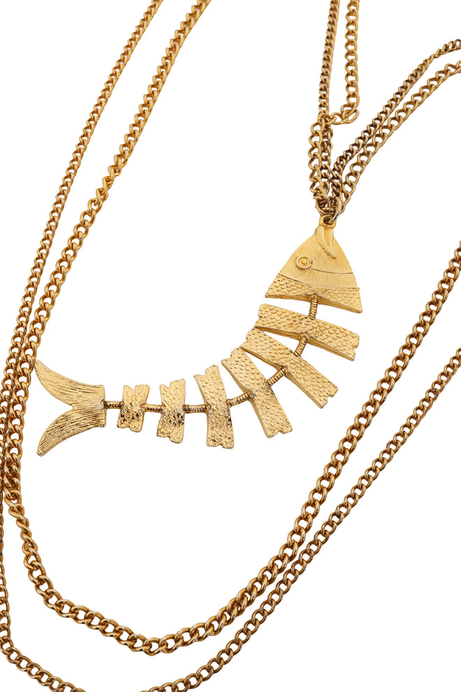 Draped Chain Fishbone Necklace close @ Recess LA