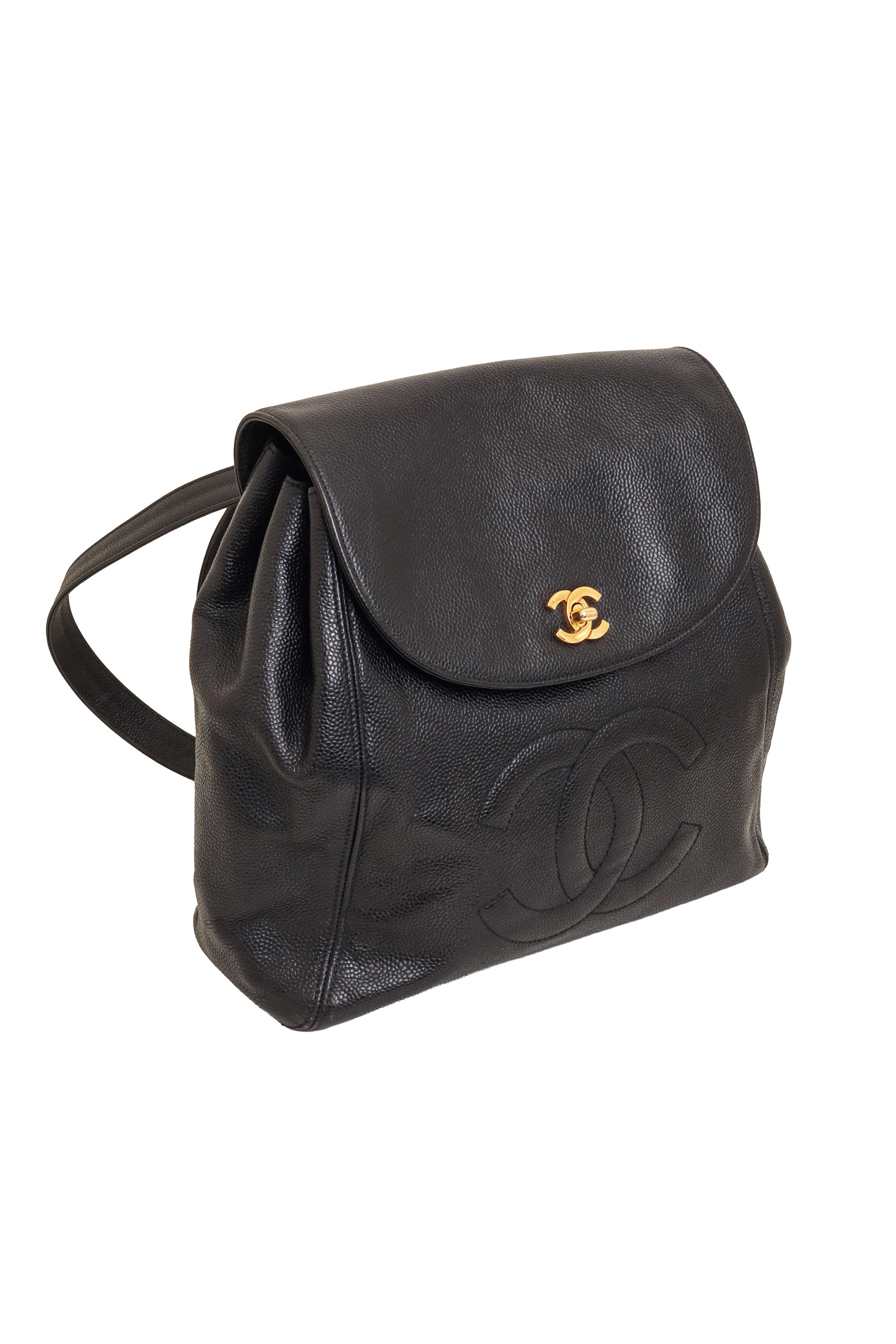 Vintage Chanel Caviar CC Backpack angled @ Recess LA