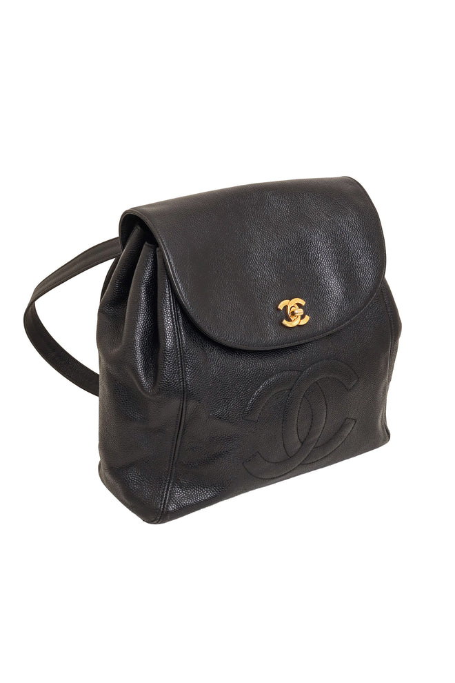 Vintage Chanel Caviar CC Backpack angled @ Recess LA