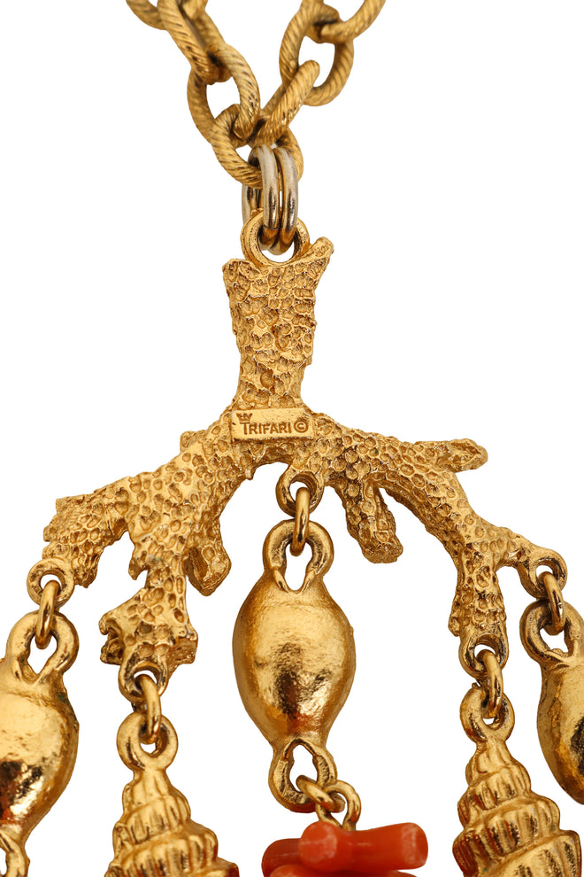 Coral Fringe Drop Necklace by Trifari signature @ Recess LA