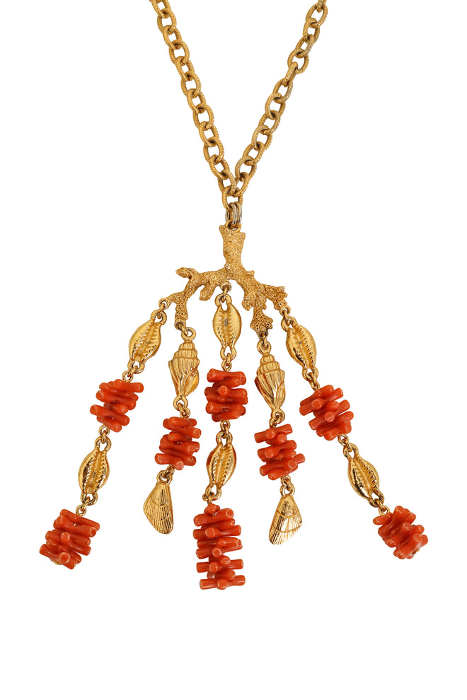 Coral Fringe Drop Necklace by Trifari closeup @ Recess LA