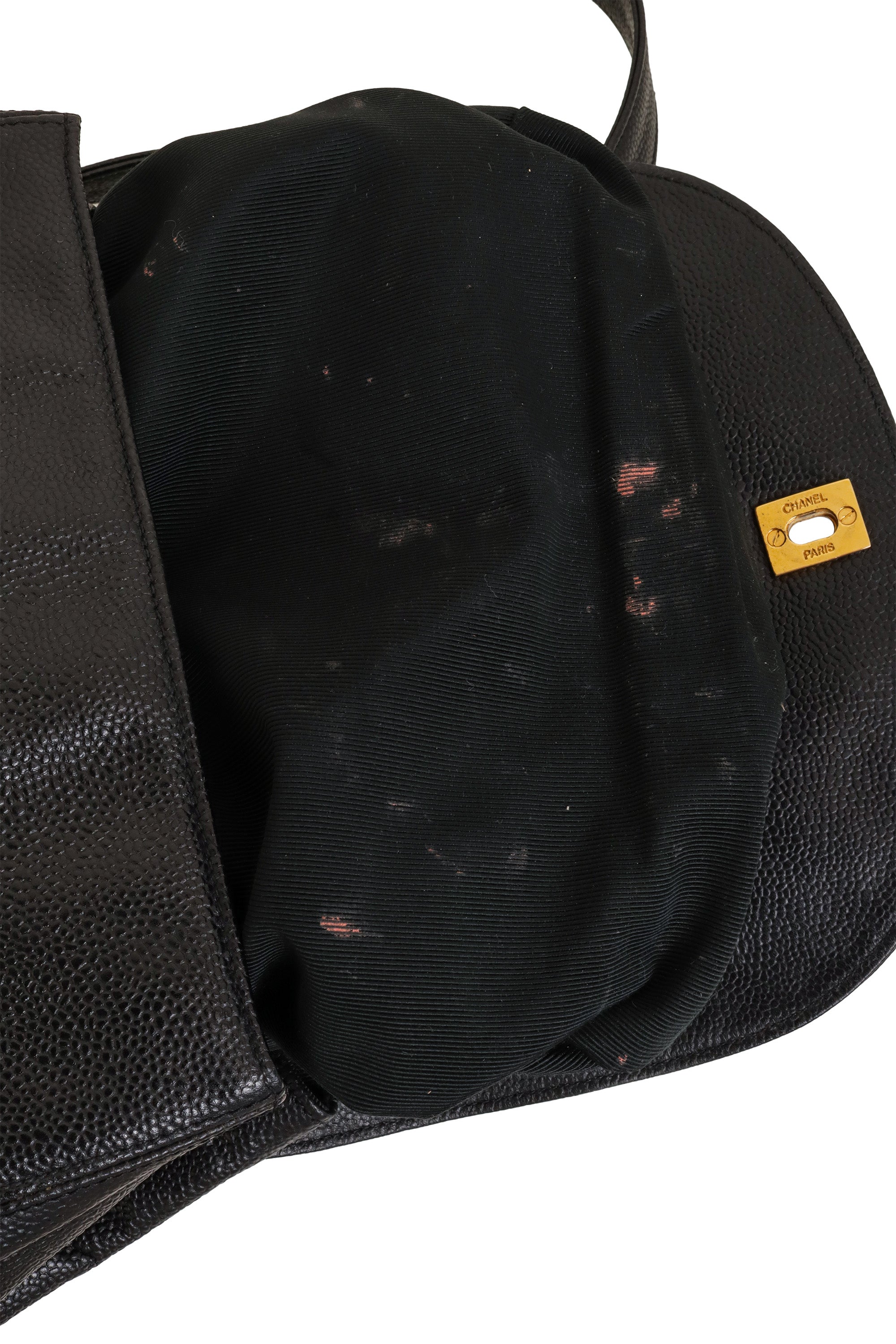 Vintage Chanel Caviar CC Backpack lining wear @ Recess LA