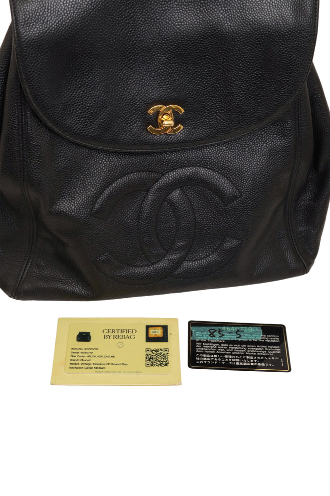 Vintage Chanel Caviar CC Backpack certification cards @ Recess LA