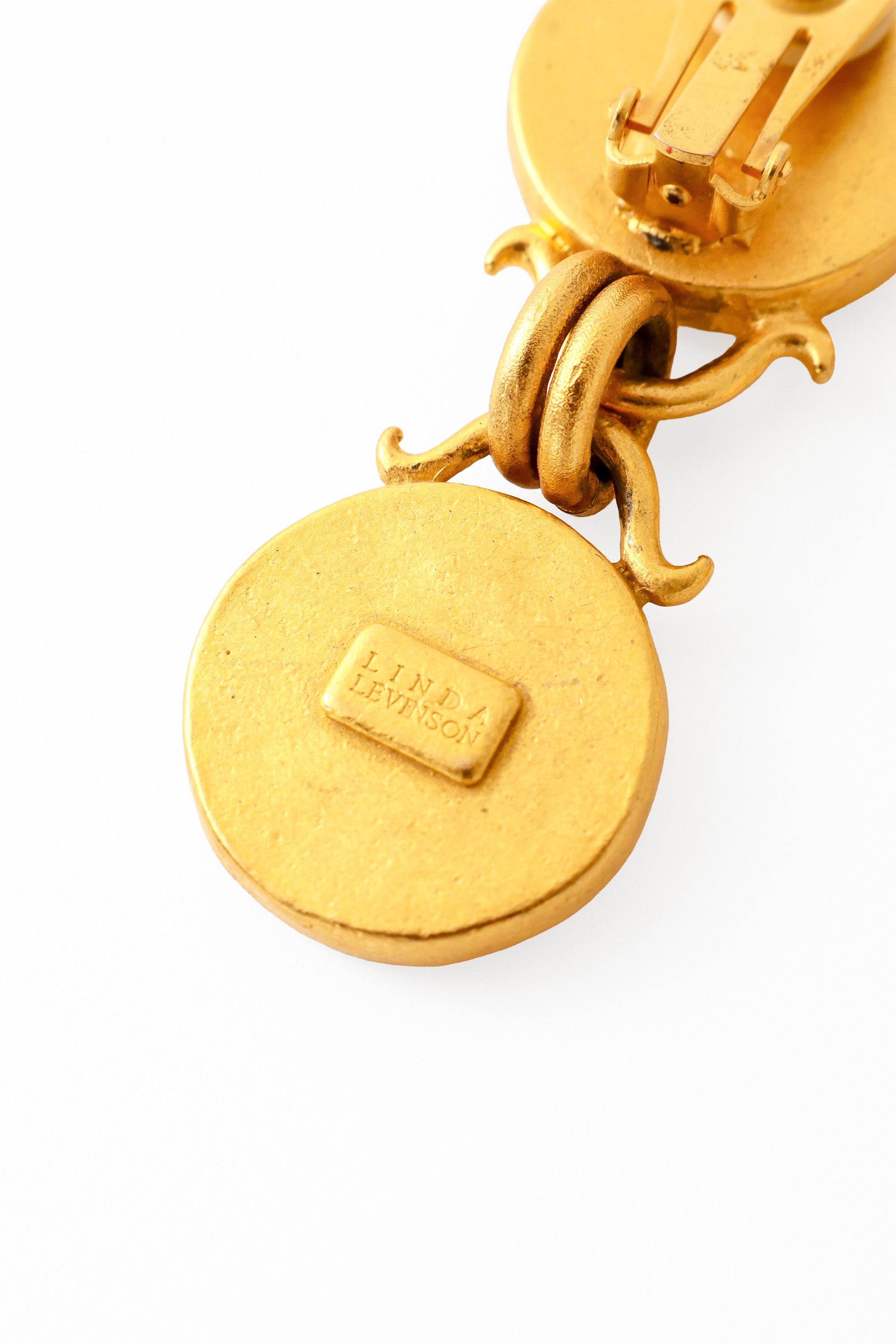 Roman coin dangle earrings by Linda Levinson cartouche @ Recess LA