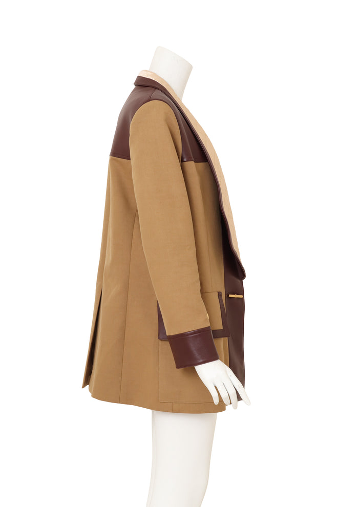 Leather Canvas Colorblock Coat by Louis Vuitton on mannequin side @ Recess LA