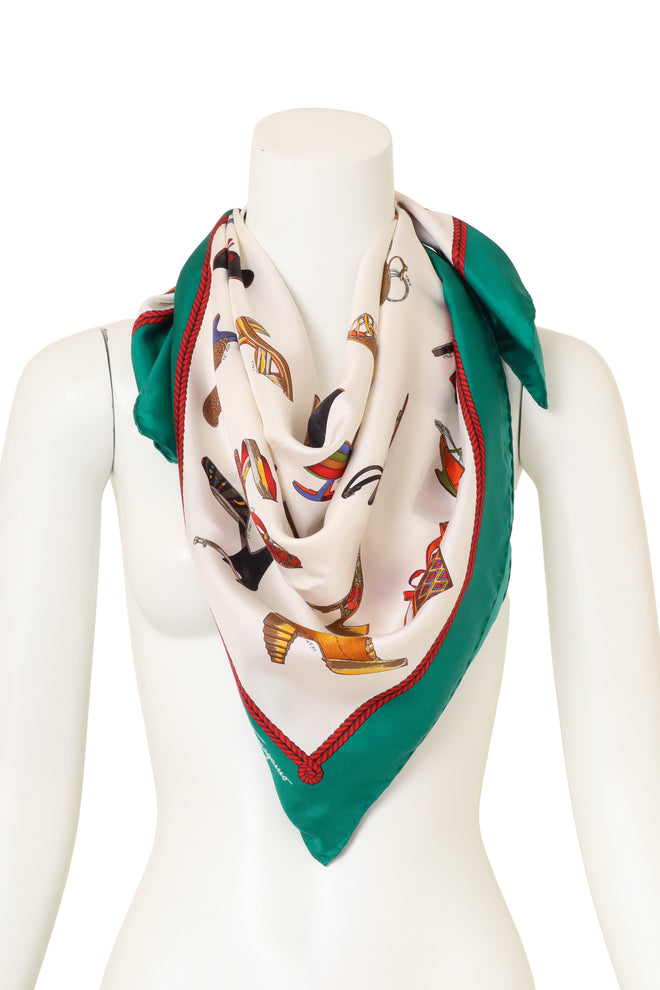 Vintage Salvatore Ferragamo Historical Shoe Collage Scarf on mannequin @ Recess LA