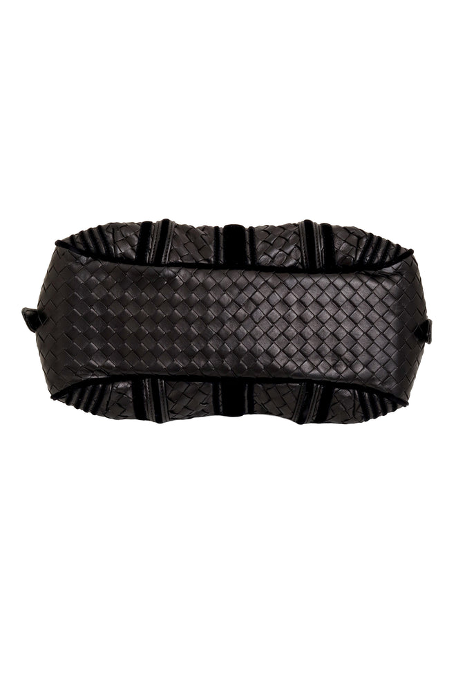 Vintage Bottega Veneta Nappa Velvet Trim Intrecciato Boston Barrel Bag bottom @ Recess LA