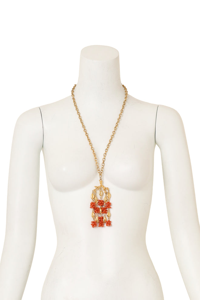 Coral Fringe Drop Necklace on mannequin by Trifari @ Recess LA