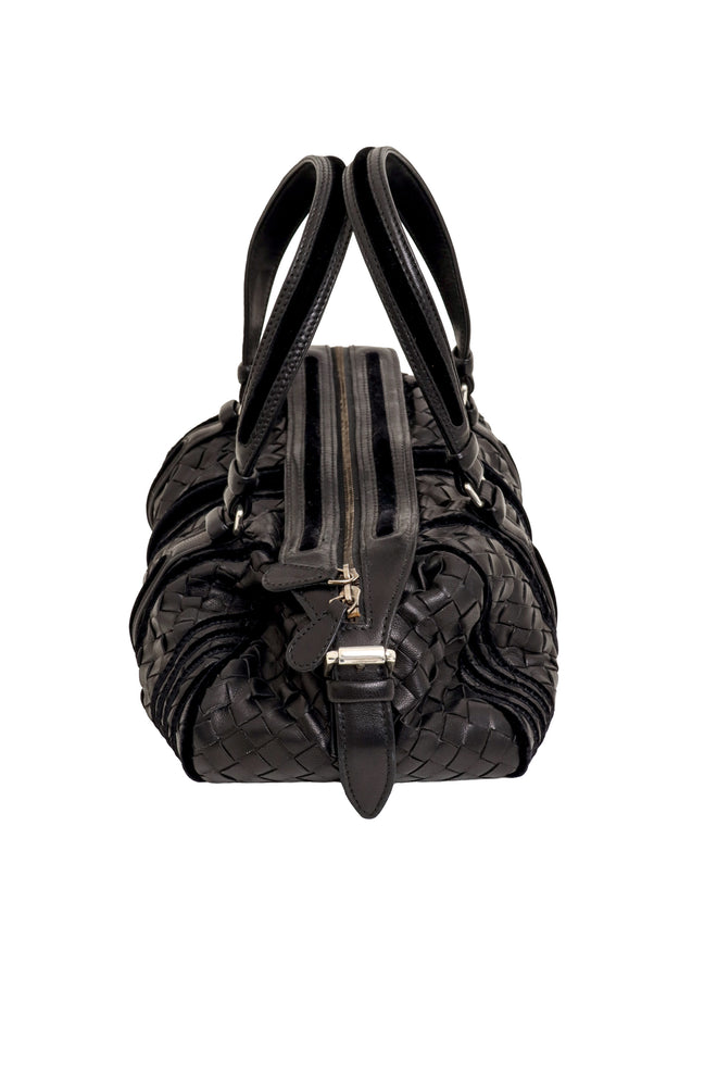 Vintage Bottega Veneta Nappa Velvet Trim Intrecciato Boston Barrel Bag side @ Recess LA