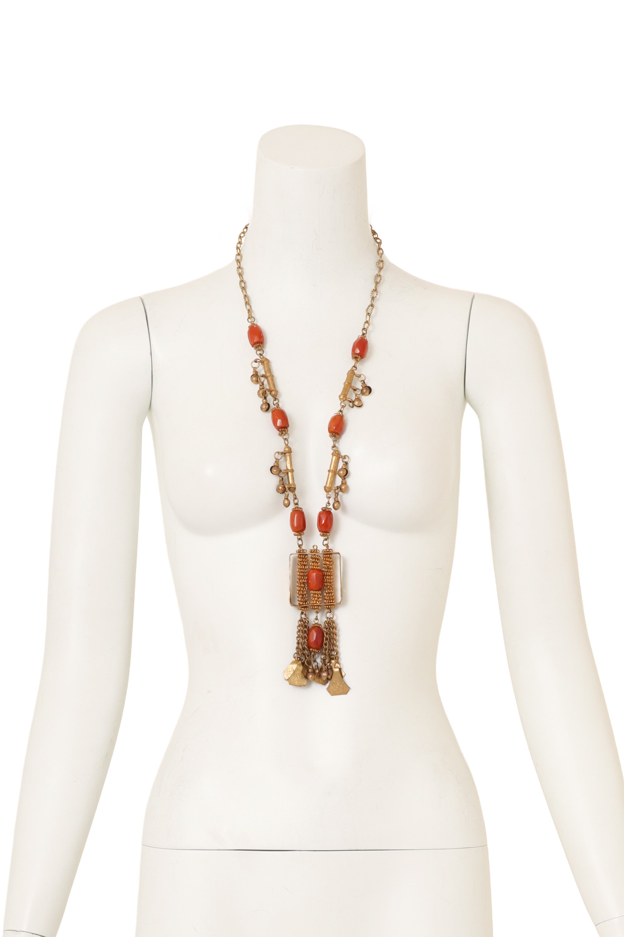 Tassel Fringe Frame Pendant Necklace on mannequin @ Recess LA