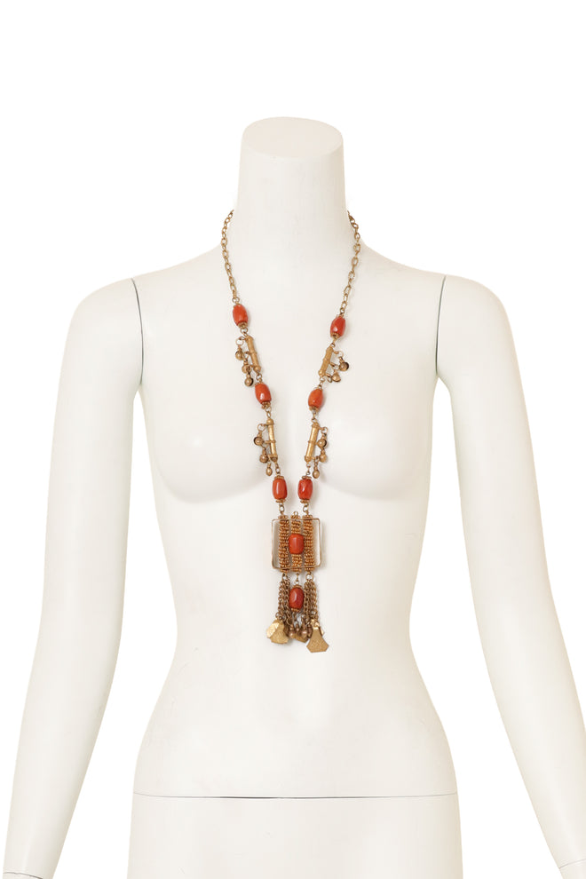 Tassel Fringe Frame Pendant Necklace on mannequin @ Recess LA