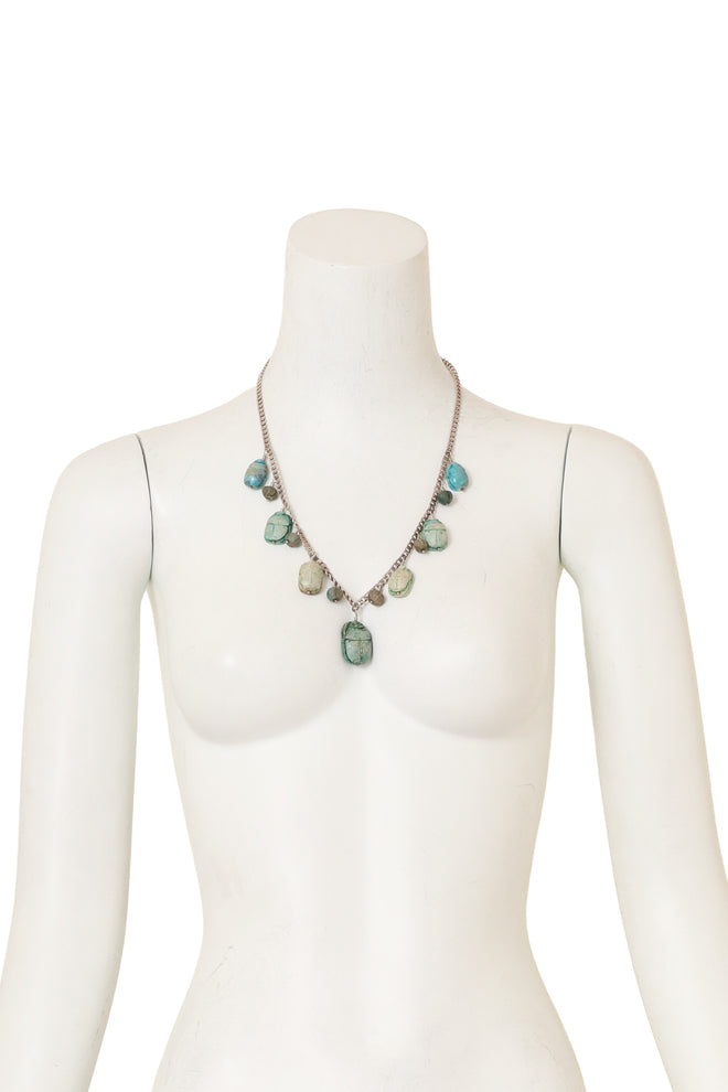 Sterling Wood Scarab Charm Necklace on mannequin at Recess LA