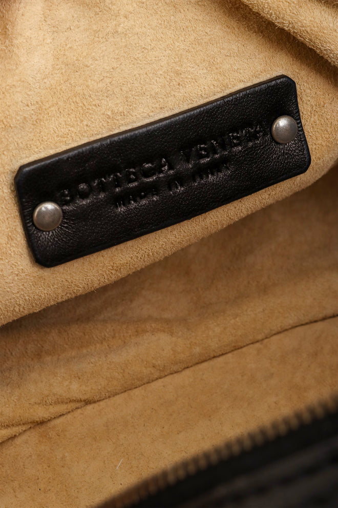 Vintage Bottega Veneta Nappa Velvet Trim Intrecciato Boston Barrel Bag leather label @ Recess LA