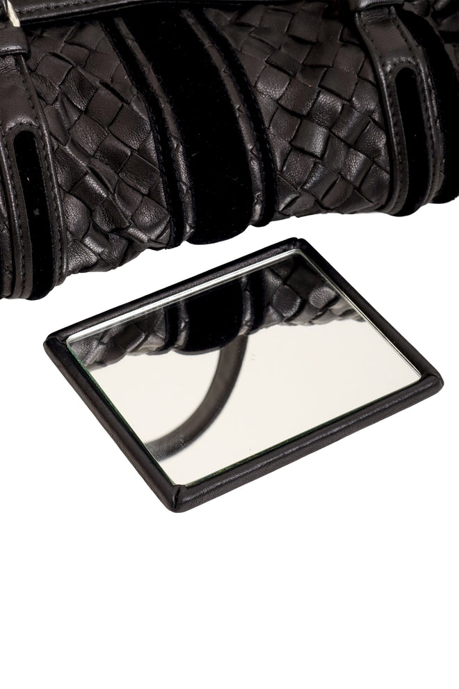 Vintage Bottega Veneta Nappa Velvet Trim Intrecciato Boston Barrel Bag with mirror @ Recess LA