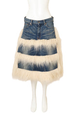 Junya Watanabe  for Comme des Garcons Denim Faux Fur Tiered Skirt @ Recess LA