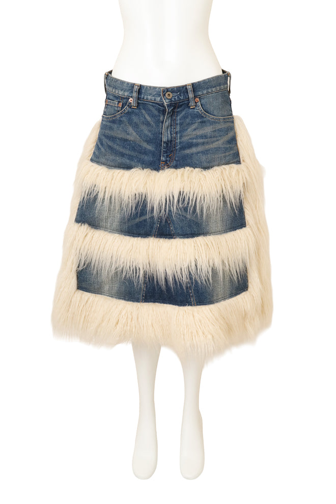 Junya Watanabe  for Comme des Garcons Denim Faux Fur Tiered Skirt @ Recess LA