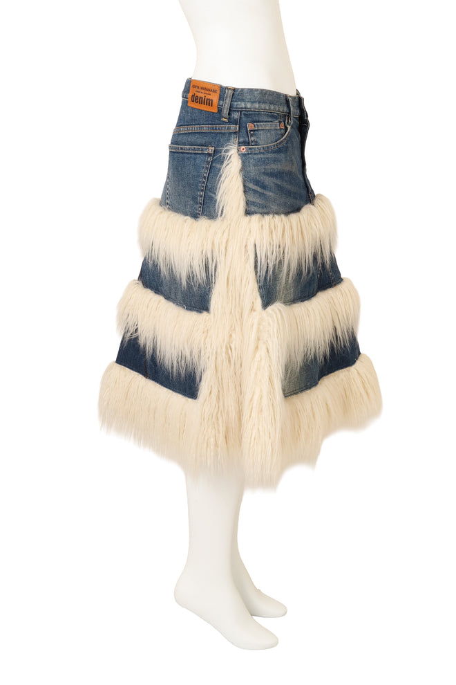 Junya Watanabe  for Comme des Garcons Denim Faux Fur Tiered Skirt side @ Recess LA