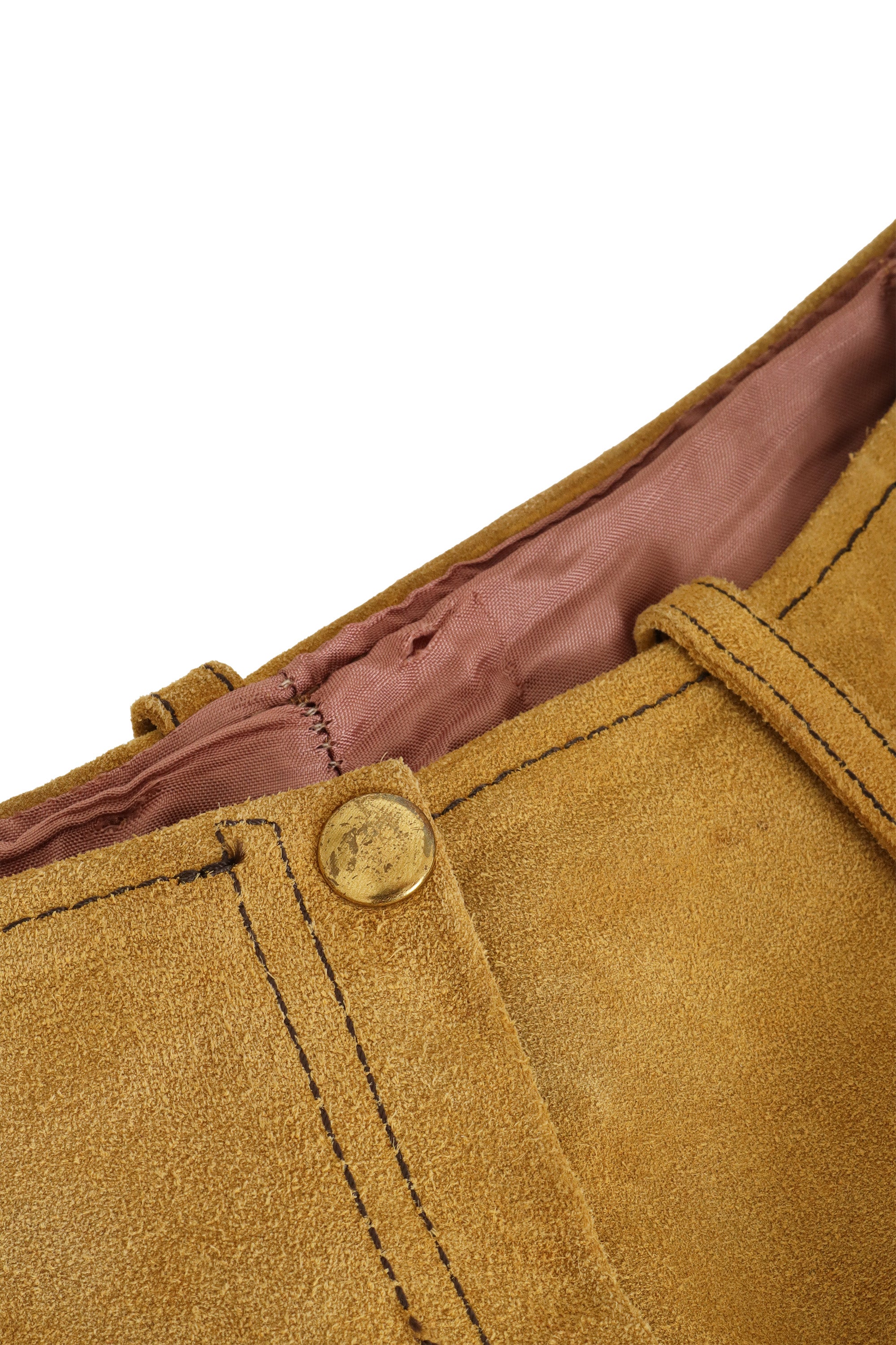 Unsigned vintage suede fringe capri pants closeup @ Recess LA