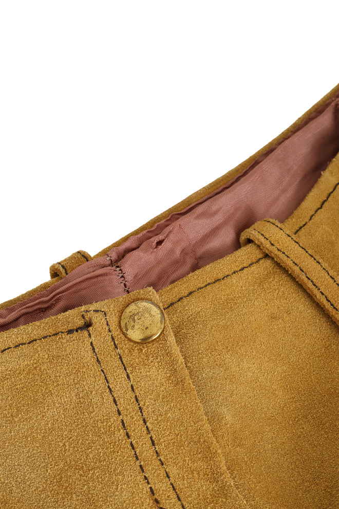 Unsigned vintage suede fringe capri pants closeup @ Recess LA