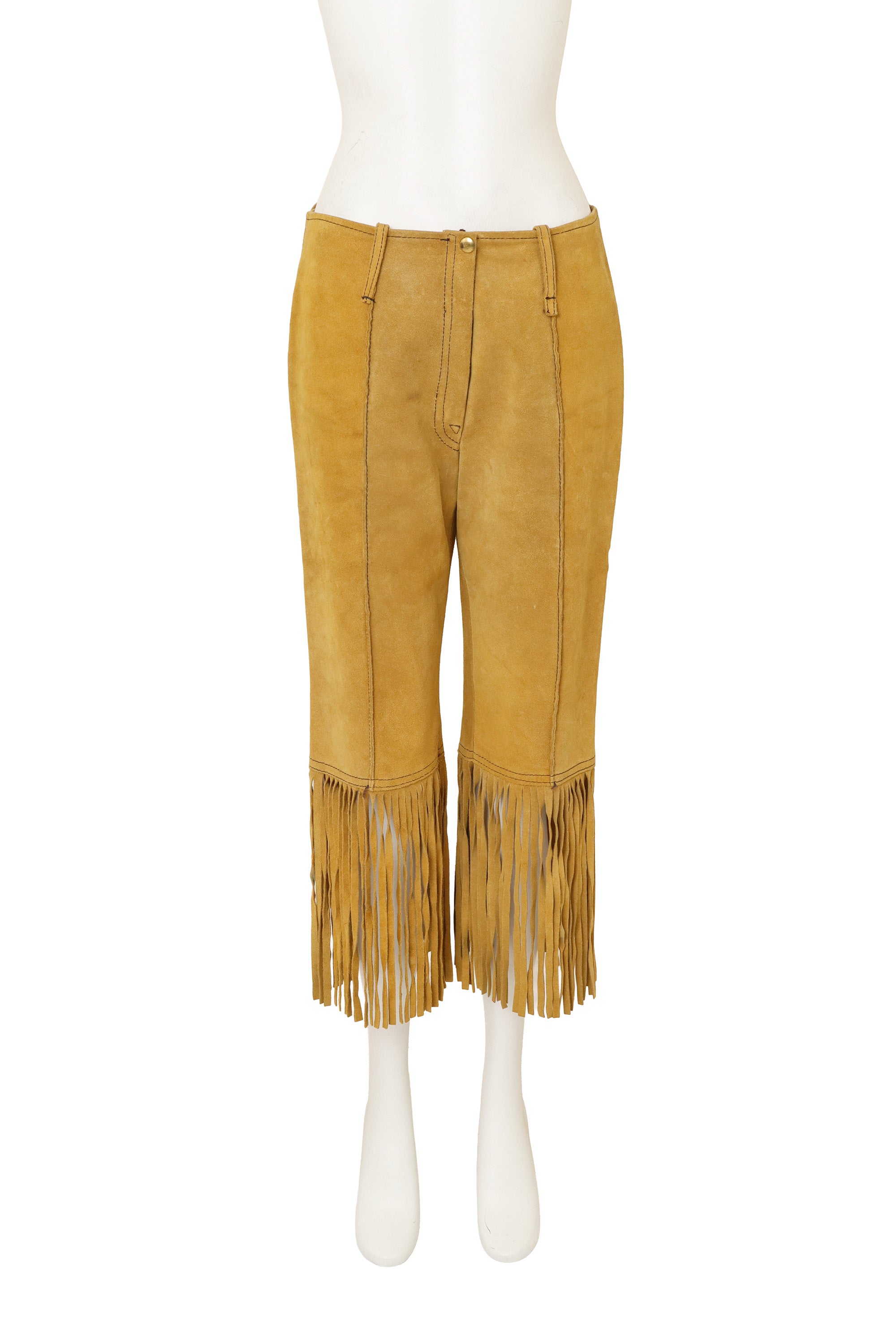 Unsigned vintage suede fringe capri pants on mannequin @ Recess LA