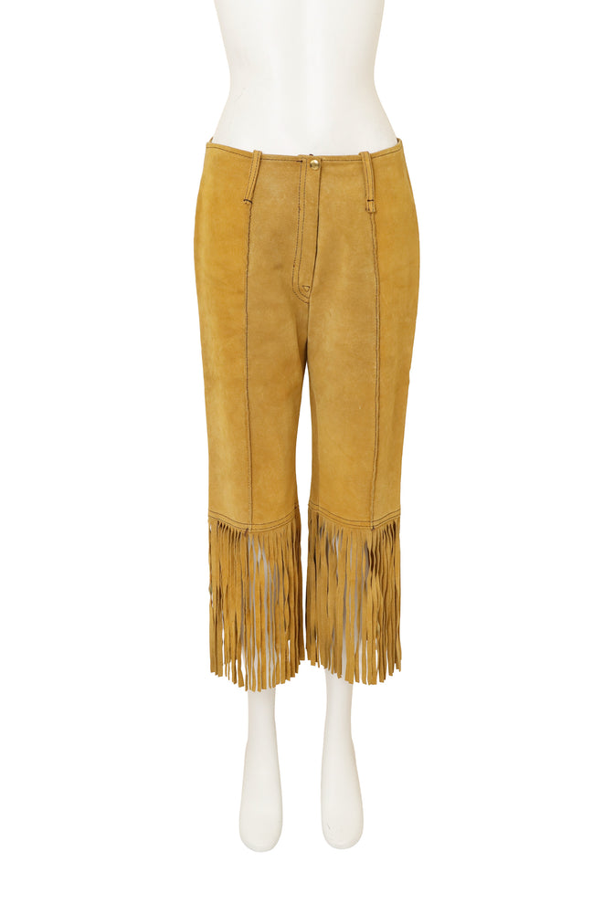 Unsigned vintage suede fringe capri pants on mannequin @ Recess LA