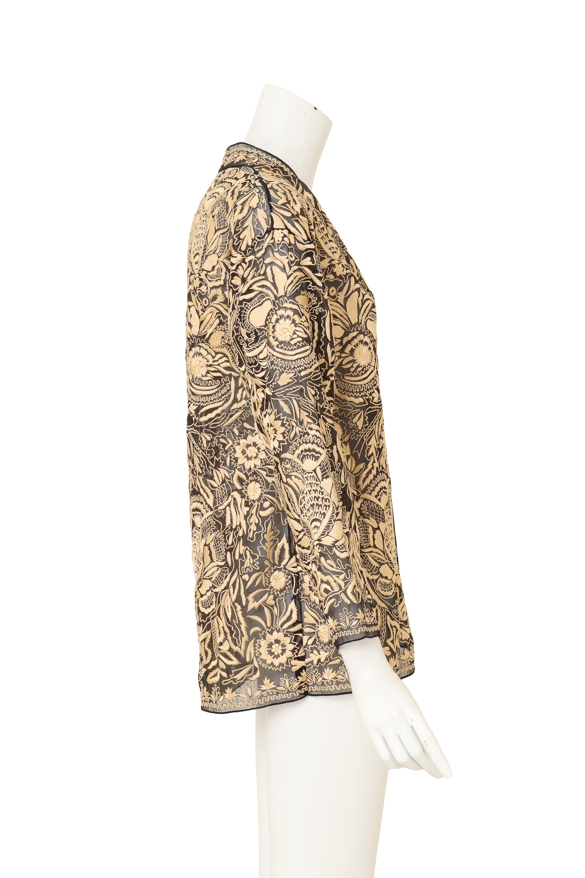 Embroidered Floral Lamé Jacket by Bill Blass on mannequin side @ Recess LA