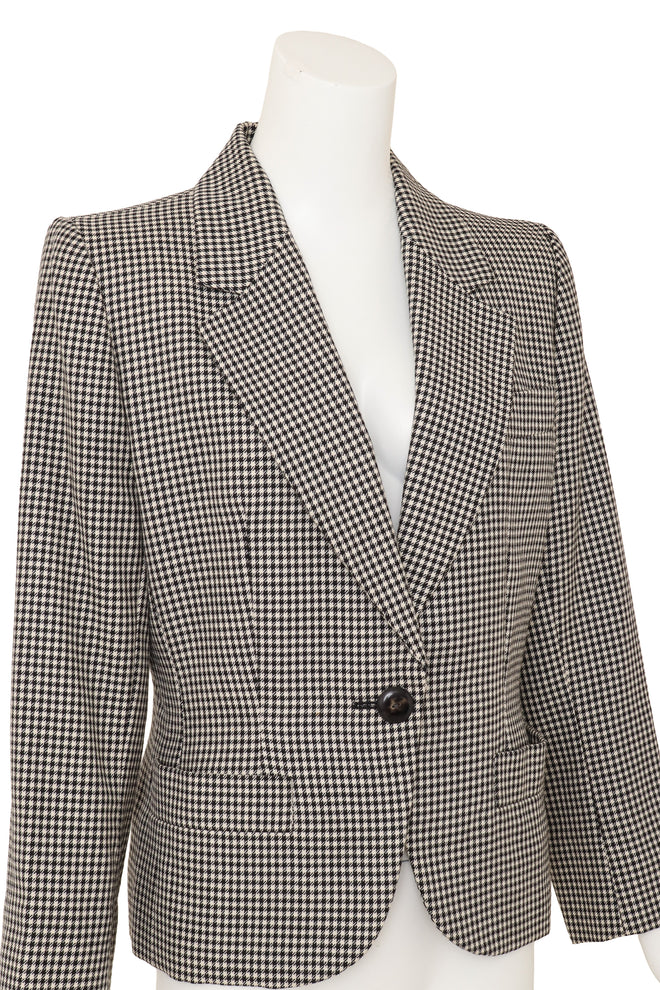 Vintage Yves Saint Laurent Rive Gauche Houndstooth Wool Blazer and Vest Set close up blazer @ Recess LA 