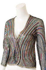 Halston 1980 F/W Fireworks Sequin Evening Jacket close up @ Recess LA 