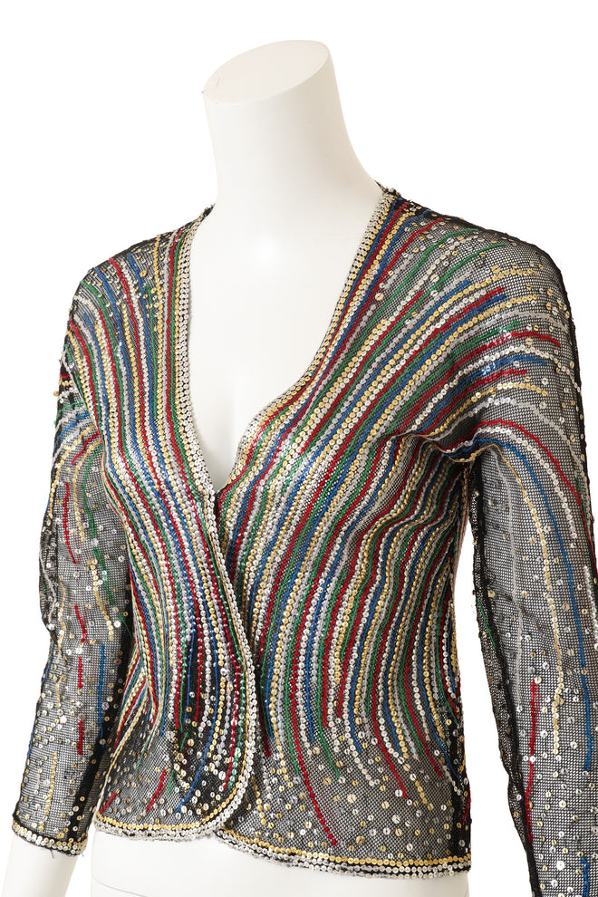 Halston 1980 F/W Fireworks Sequin Evening Jacket close up @ Recess LA 