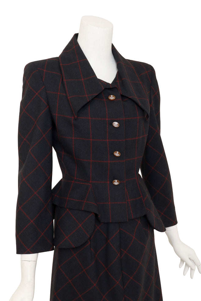 Vintage Windowpane Plaid Skirt Suit by Vivienne Westwood on mannequin close @ Recess LA