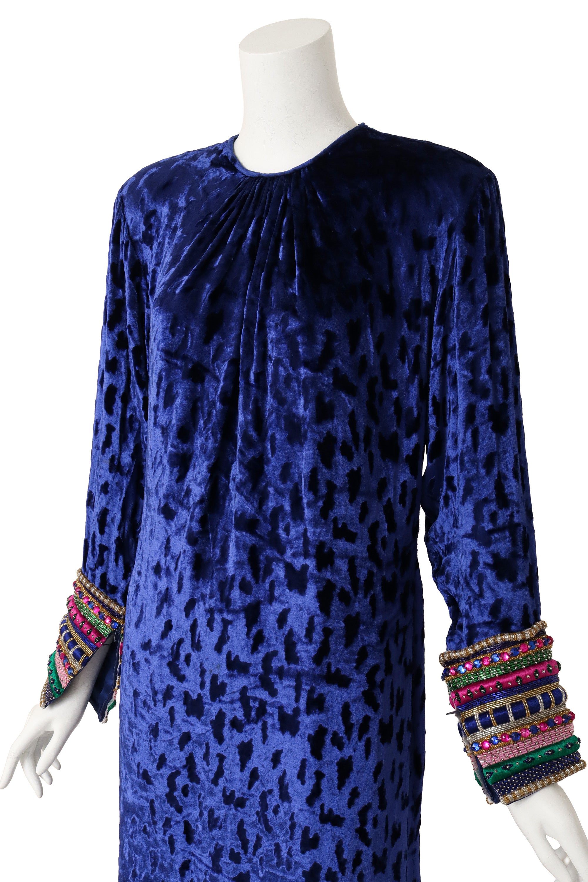Jewel-Cuff Burnout Velvet Evening Dress