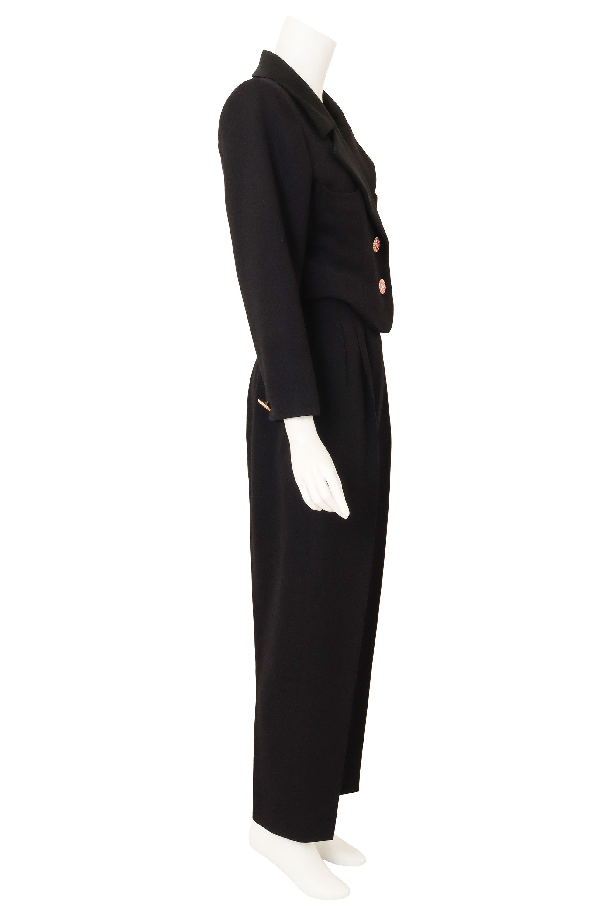 Crystal Button Suit Set by Yves Saint Laurent on mannequin side @ Recess LA
