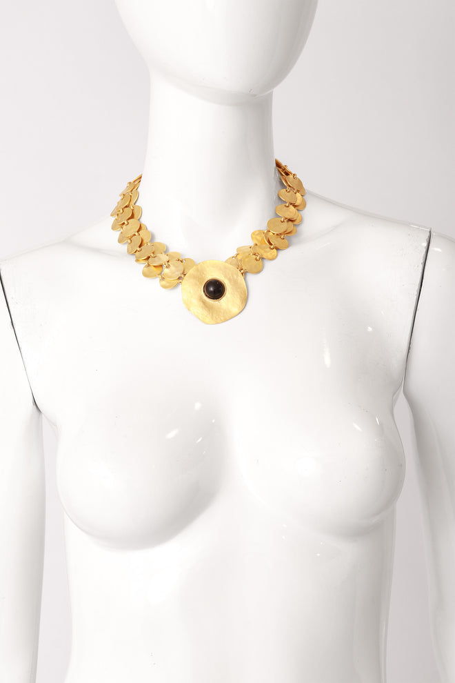 modernist hammered disc necklace on mannequin @ Recess LA