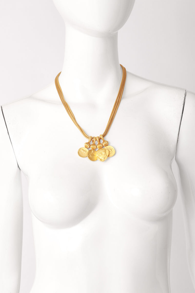 Greek Coin Charm Necklace on mannequin @ Recess LA