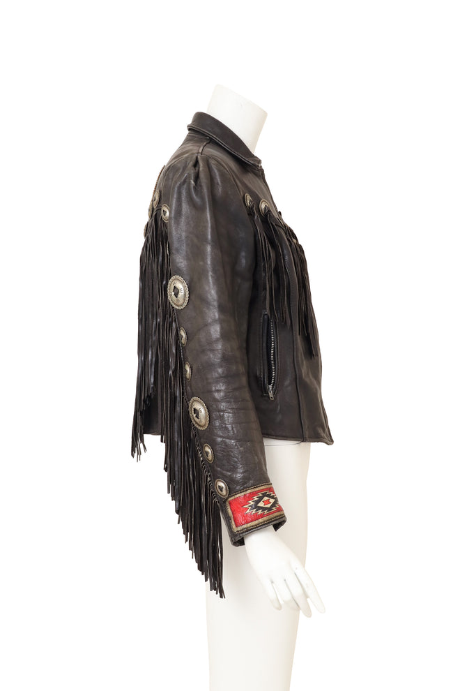 Vintage Fringe Leather Concho Jacket by Gypsy Leather on mannequin side @ Recess LA