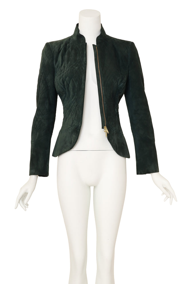 Quilted suede jacket by Gucci on mannequin open @ Recess LA