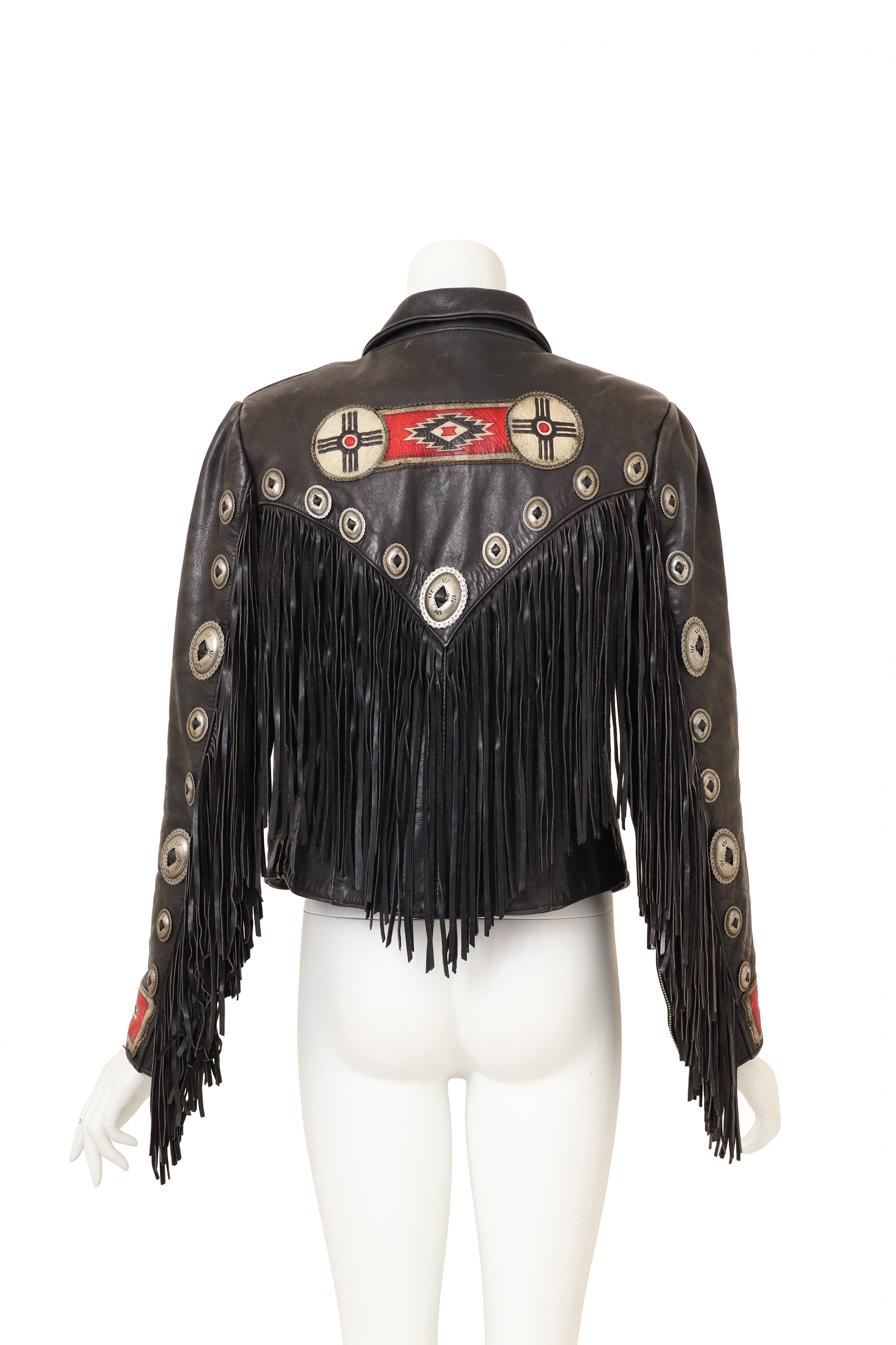 Vintage Fringe Leather Concho Jacket by Gypsy Leather on mannequin back @ Recess LA