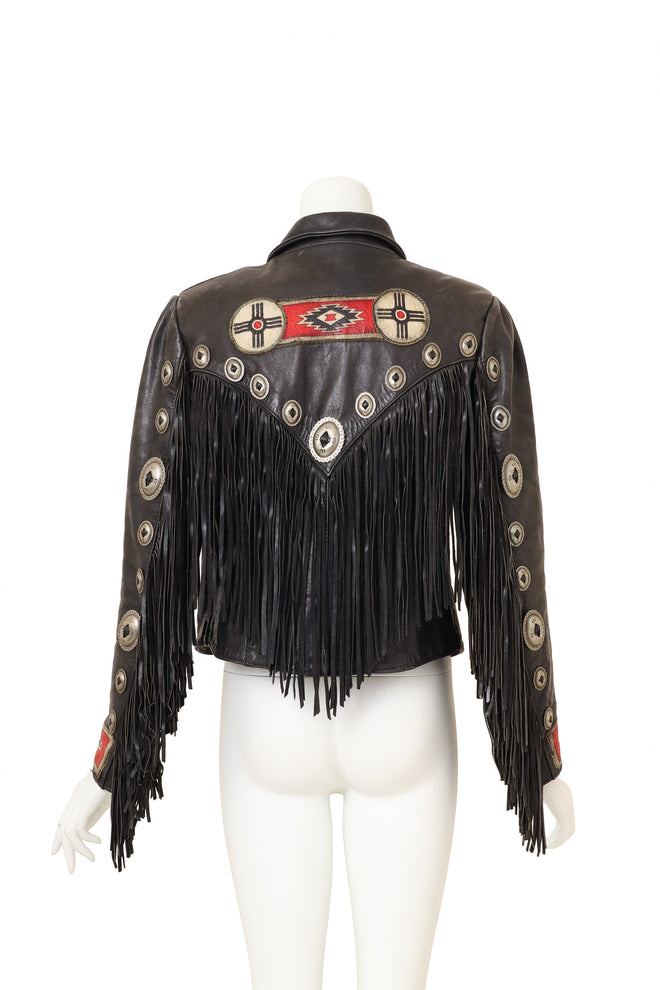 Vintage Fringe Leather Concho Jacket by Gypsy Leather on mannequin back @ Recess LA